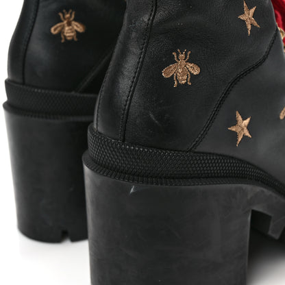 Gucci Calfskin Embroidered Lace Up Combat Ankle Boots 40 Black 9 of 9