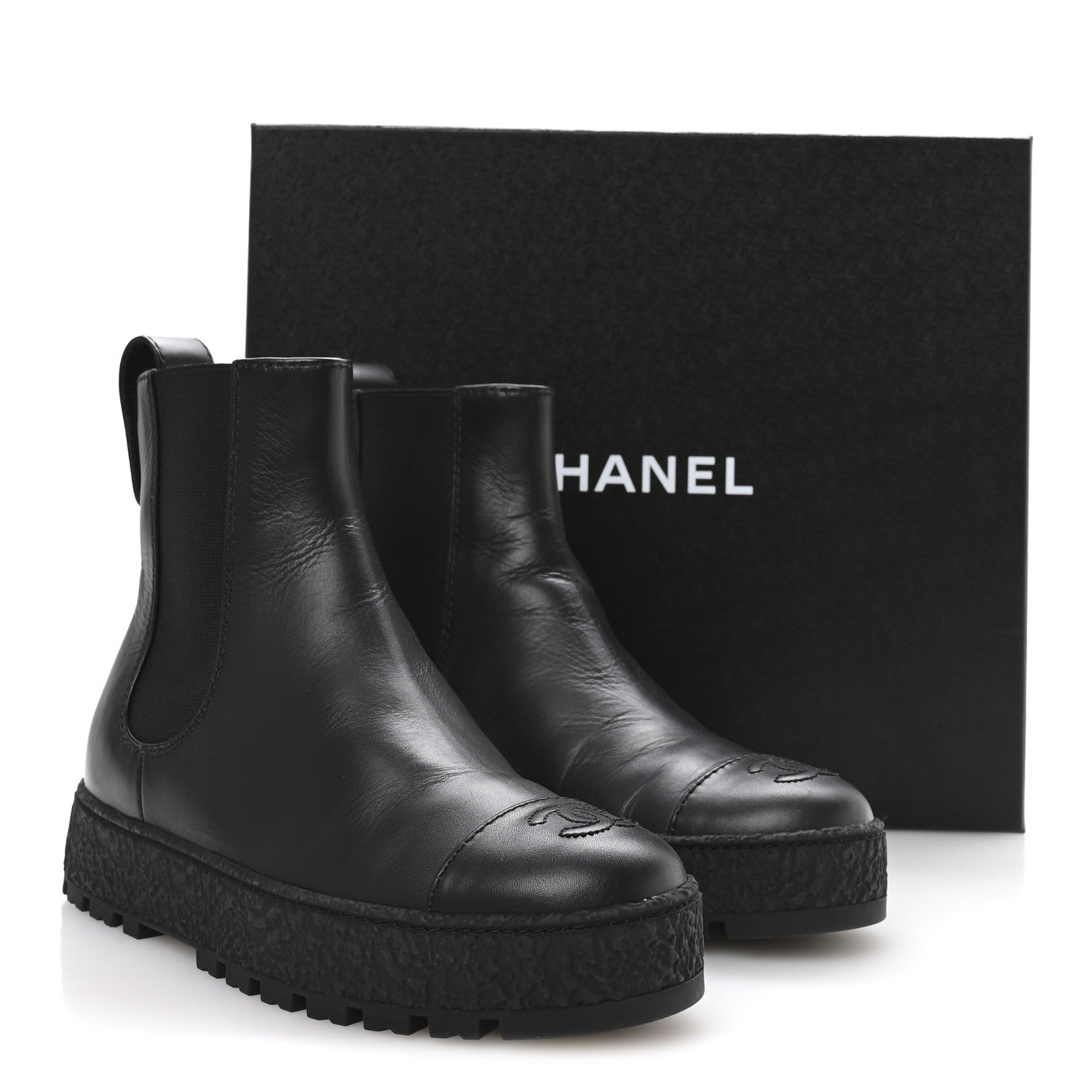 Chanel Calfskin Cap Toe CC Ankle Boots 37 Black 1853630 – FASHIONPHILE