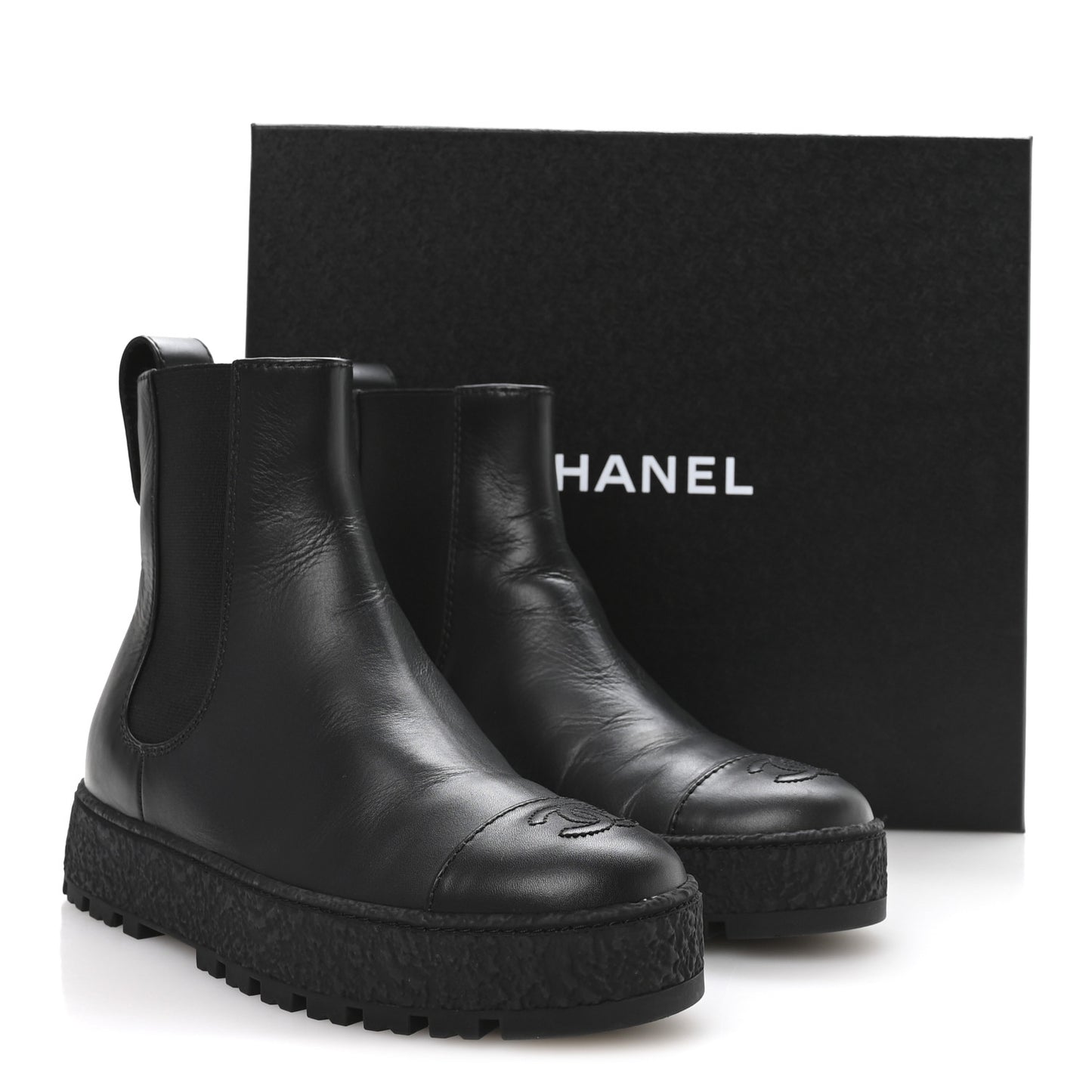 Calfskin Cap Toe CC Ankle Boots 37 Black