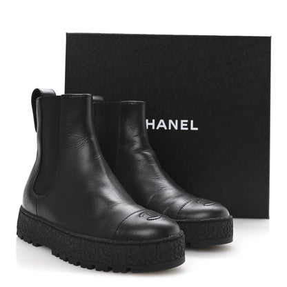 Chanel Calfskin Cap Toe CC Ankle Boots 37 Black 9 of 9