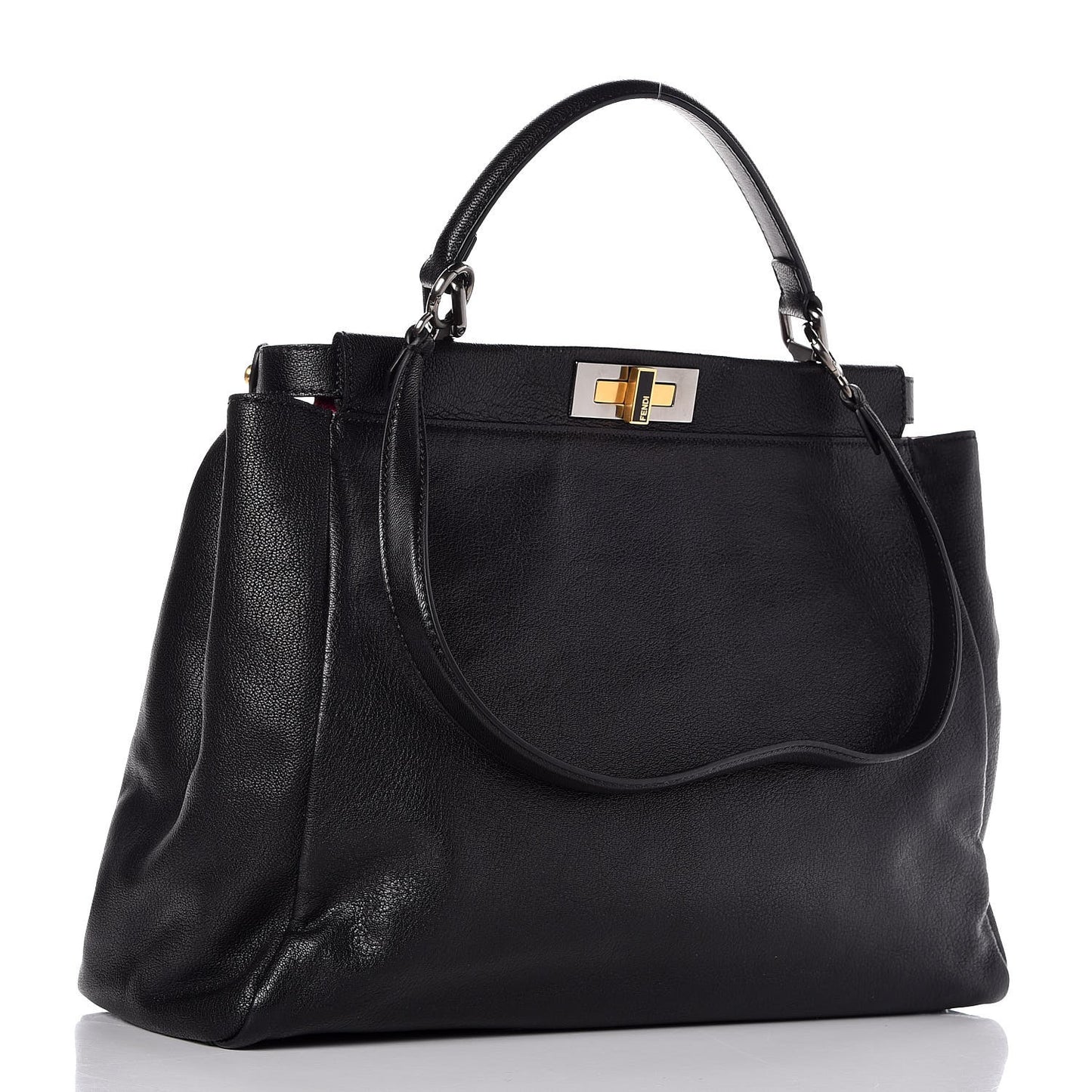 Goatskin Large Peekaboo Iconic Satchel Black Lampone