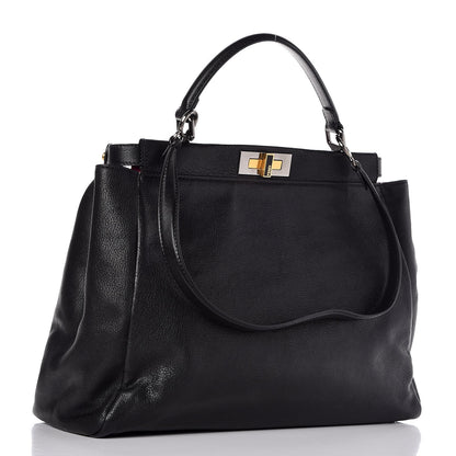 Fendi Goatskin Large Peekaboo Iconic Satchel Black Lampone 4 of 9