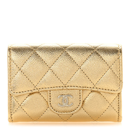 Chanel Metallic Caviar Quilted Flap Card Holder Wallet Gold 1 of 9