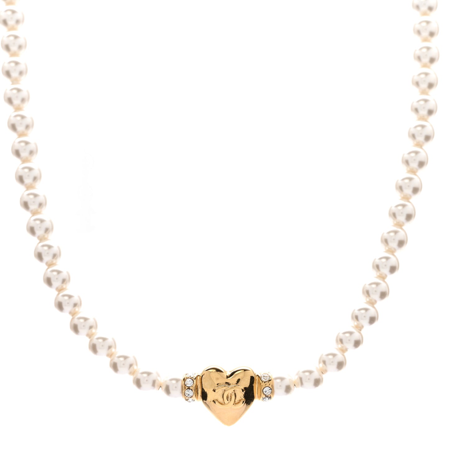 Crystal Pearl CC Heart Choker Necklace Gold