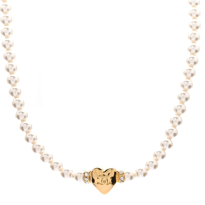 Chanel Crystal Pearl CC Heart Choker Necklace Gold 1 of 6