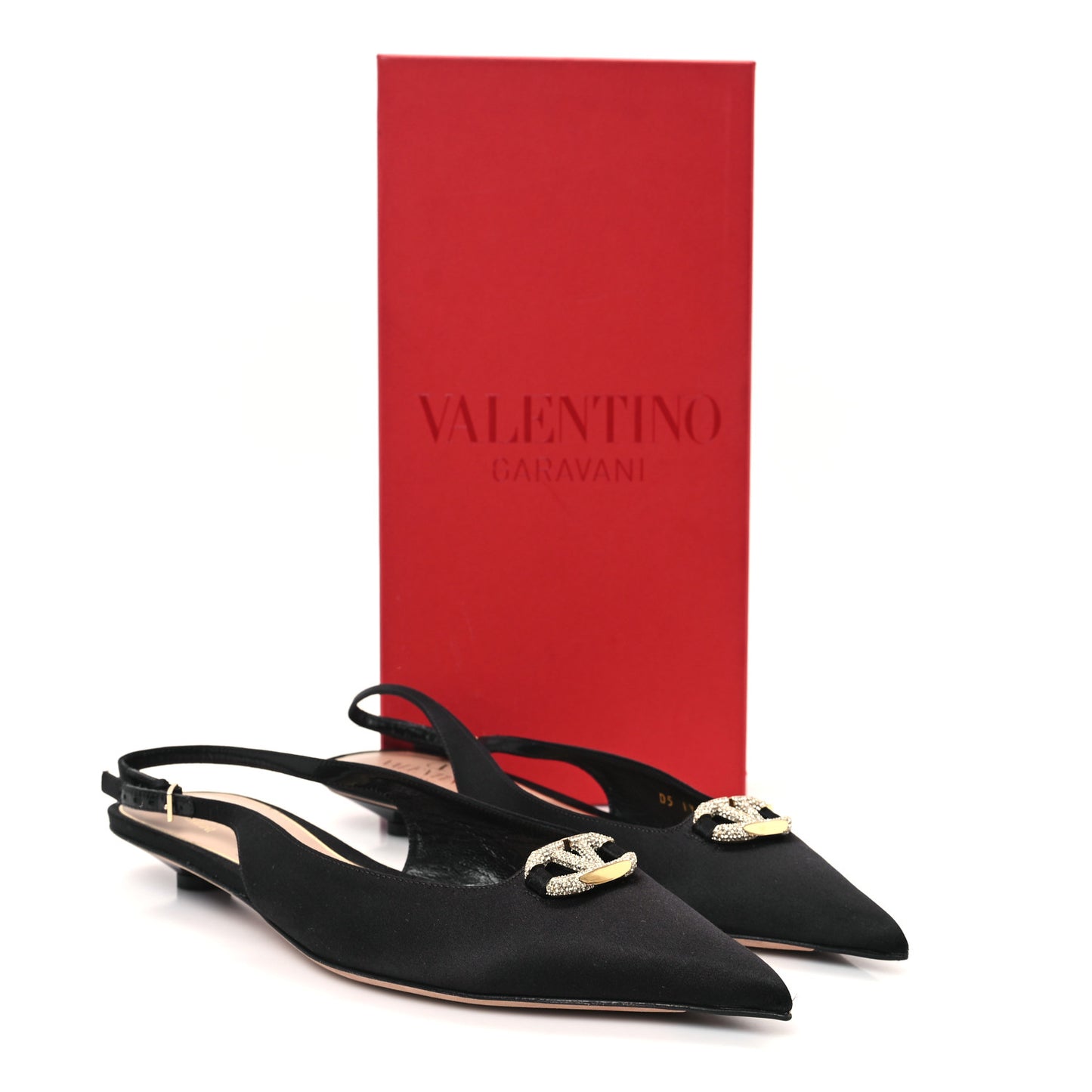 Satin Crystal Vlogo Slingback 20mm Pumps 39.5 Black