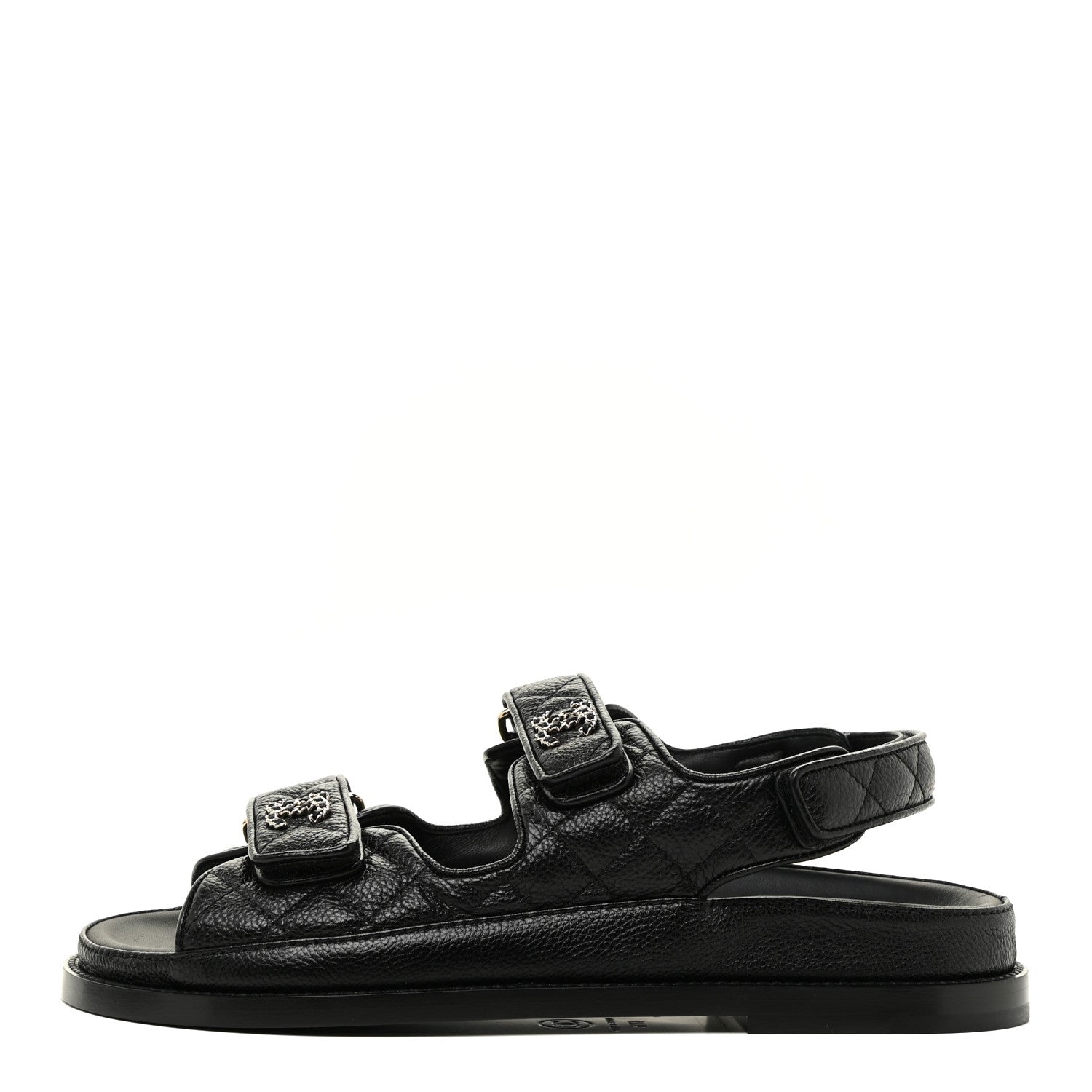 Chanel Grained Calfskin Velcro Dad Sandals 37.5 Black 1 of 11