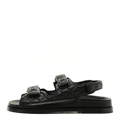 Chanel Grained Calfskin Velcro Dad Sandals 37.5 Black 1 of 11