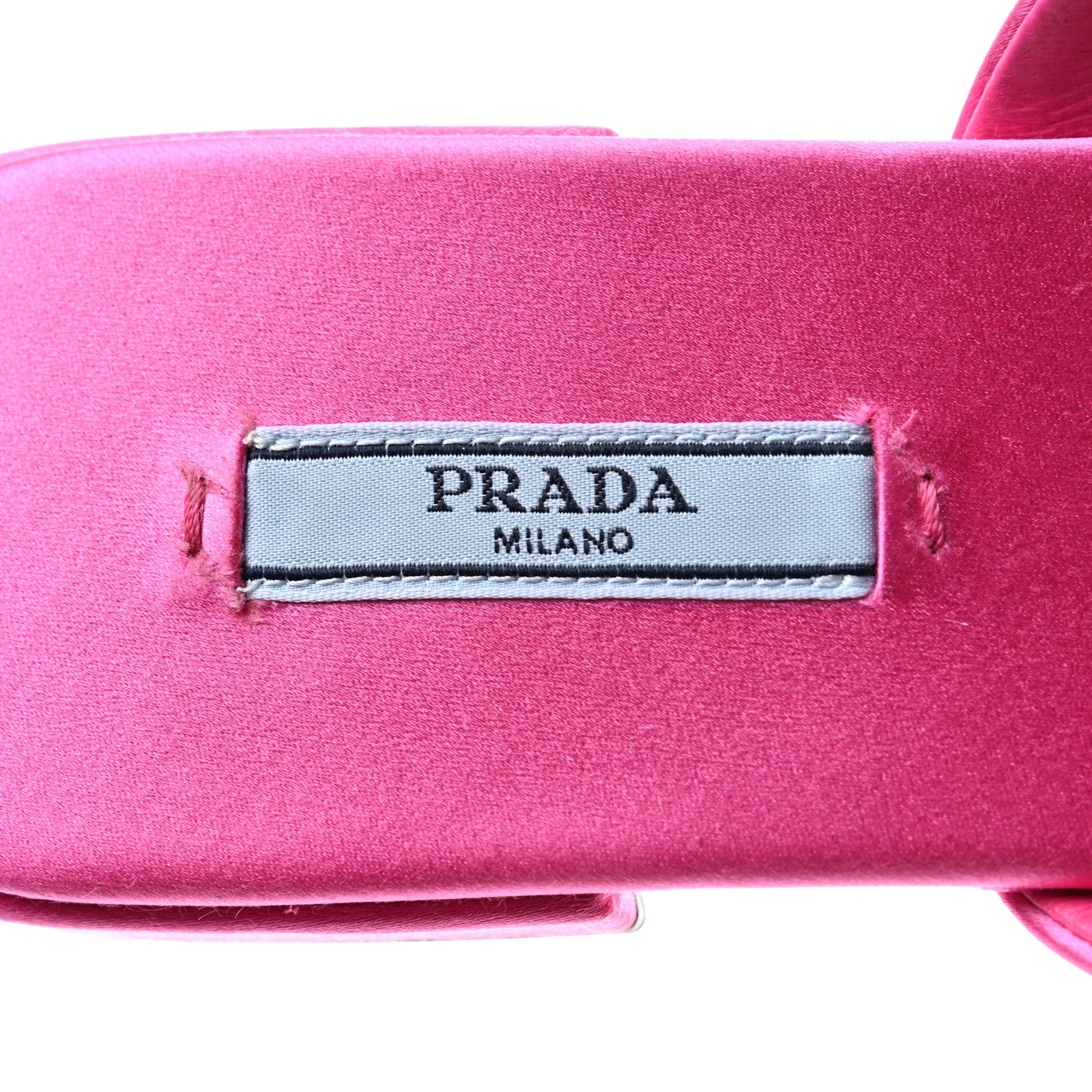 Prada Satin Metal Triangle Logo 10mm Slide Sandals 37.5 Begonia 6 of 8