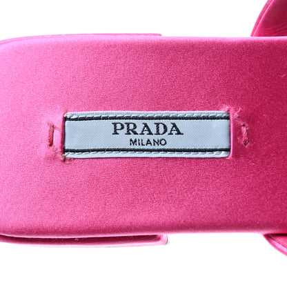 Prada Satin Metal Triangle Logo 10mm Slide Sandals 37.5 Begonia 6 of 8