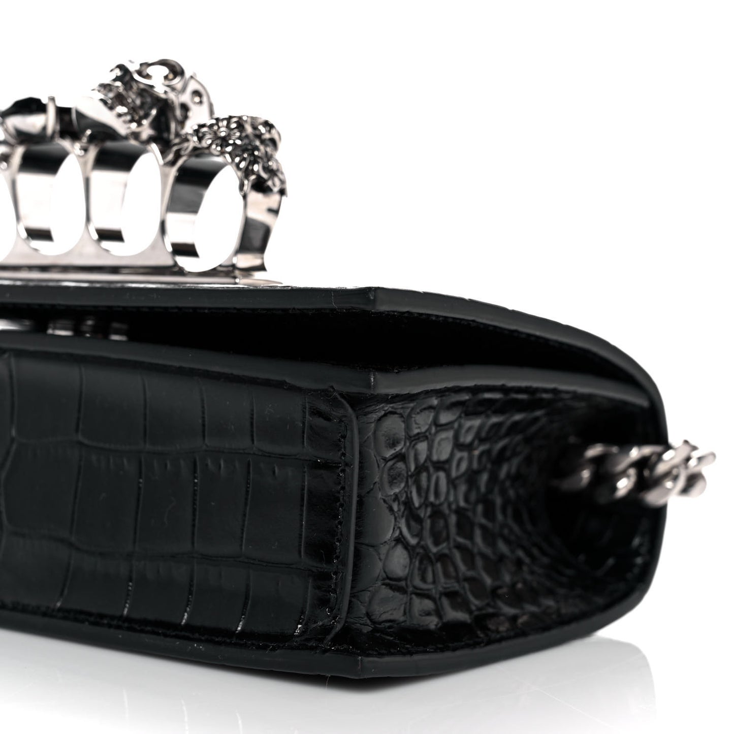 Crocodile Embossed Calfskin Knuckle Crossbody Black
