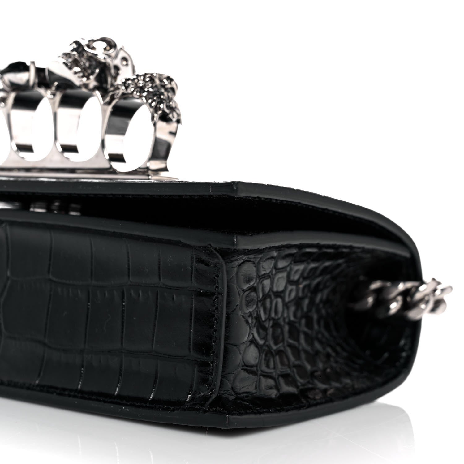 Alexander McQueen Crocodile Embossed Calfskin Knuckle Crossbody Black 9 of 9