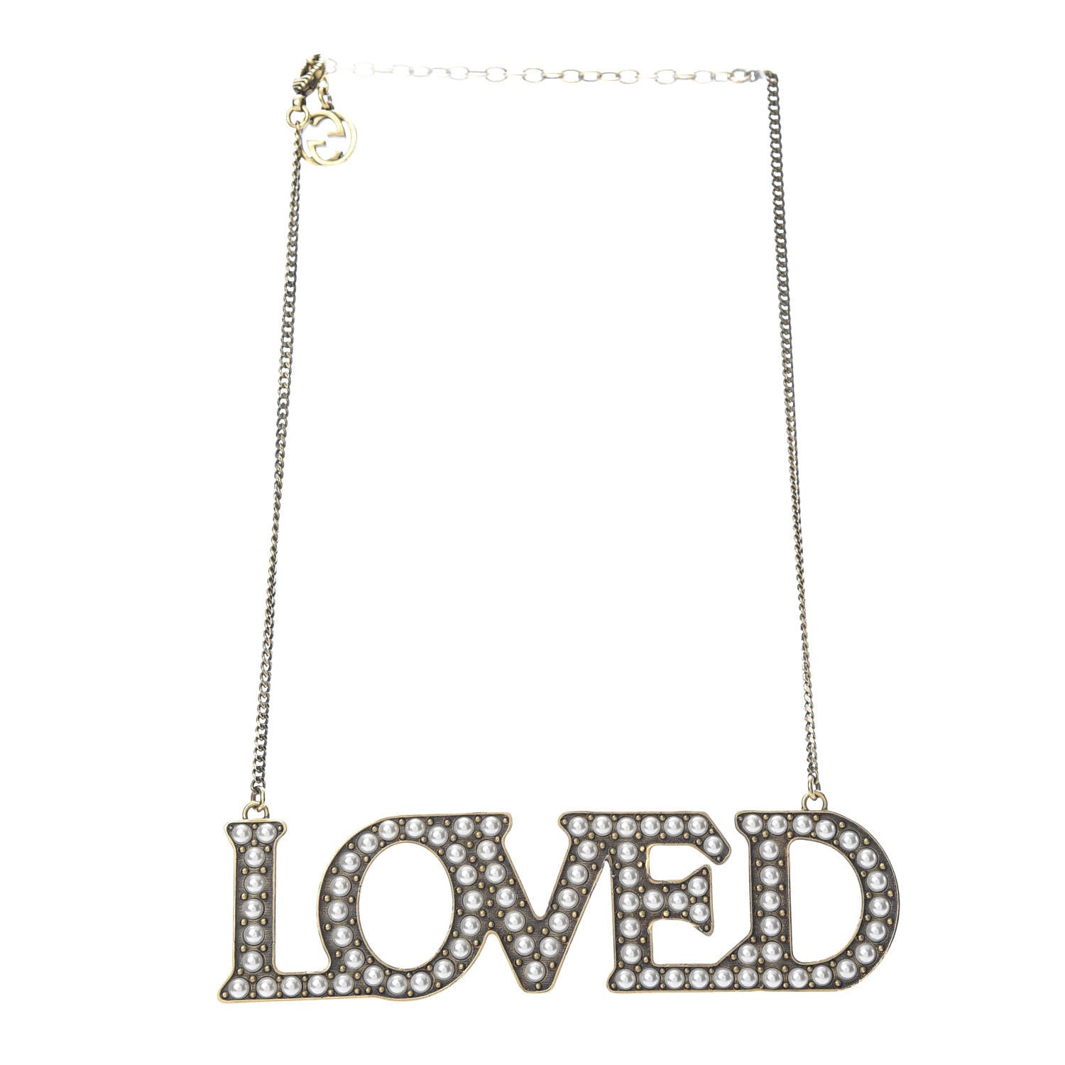 Gucci Metal Pearl Loved Necklace Aged Gold 3 of 5