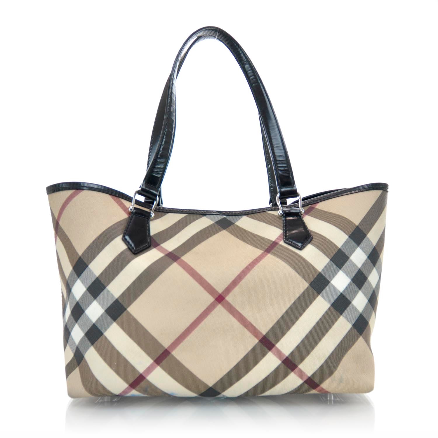 Burberry Patent Trim Nova Check Tote Black 1 of 11