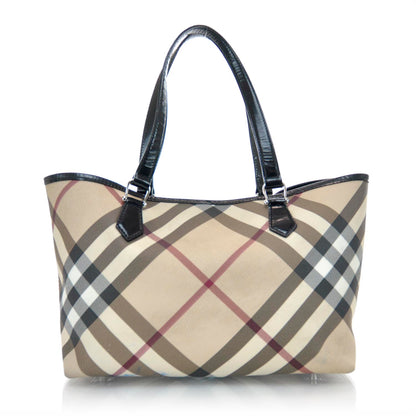 Burberry Patent Trim Nova Check Tote Black 1 of 11