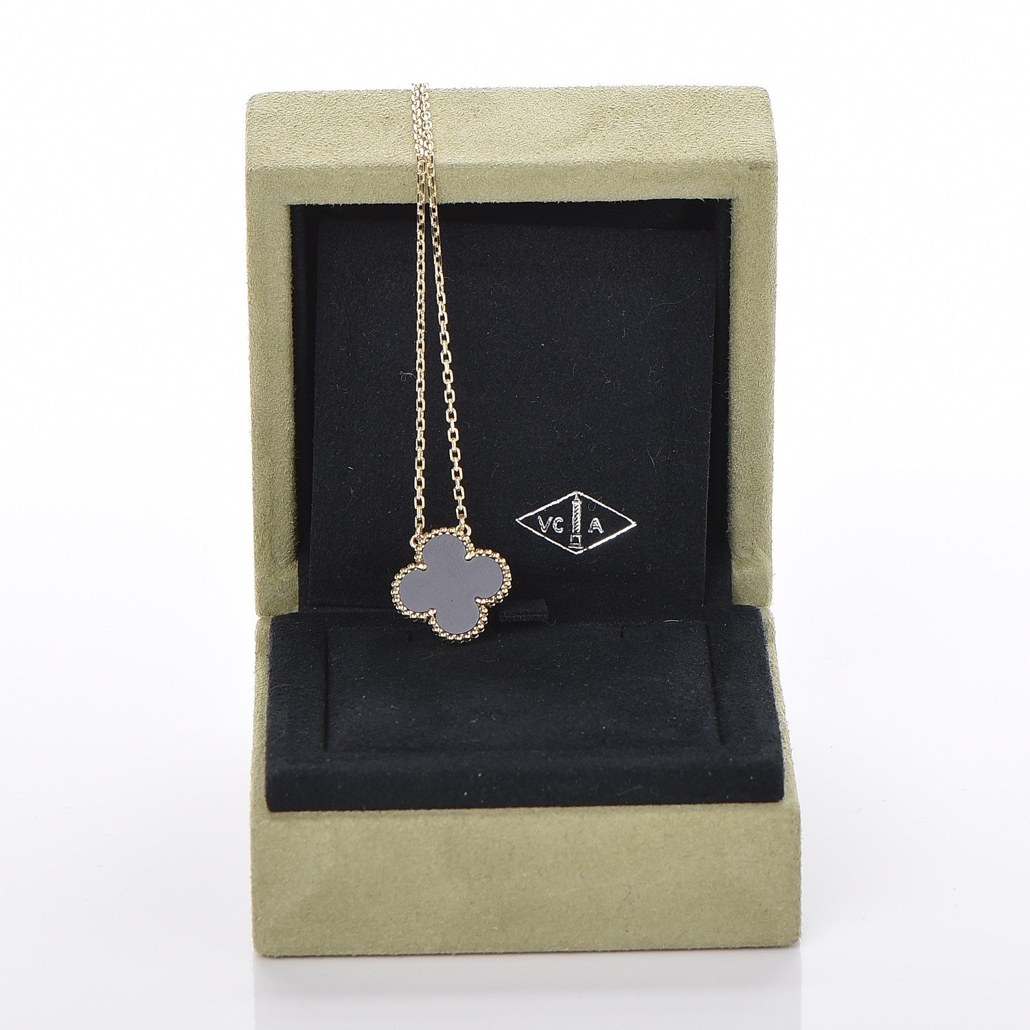 Van Cleef & Arpels 18K Yellow Gold Black Onyx Vintage Alhambra Pendant Necklace 6 of 6