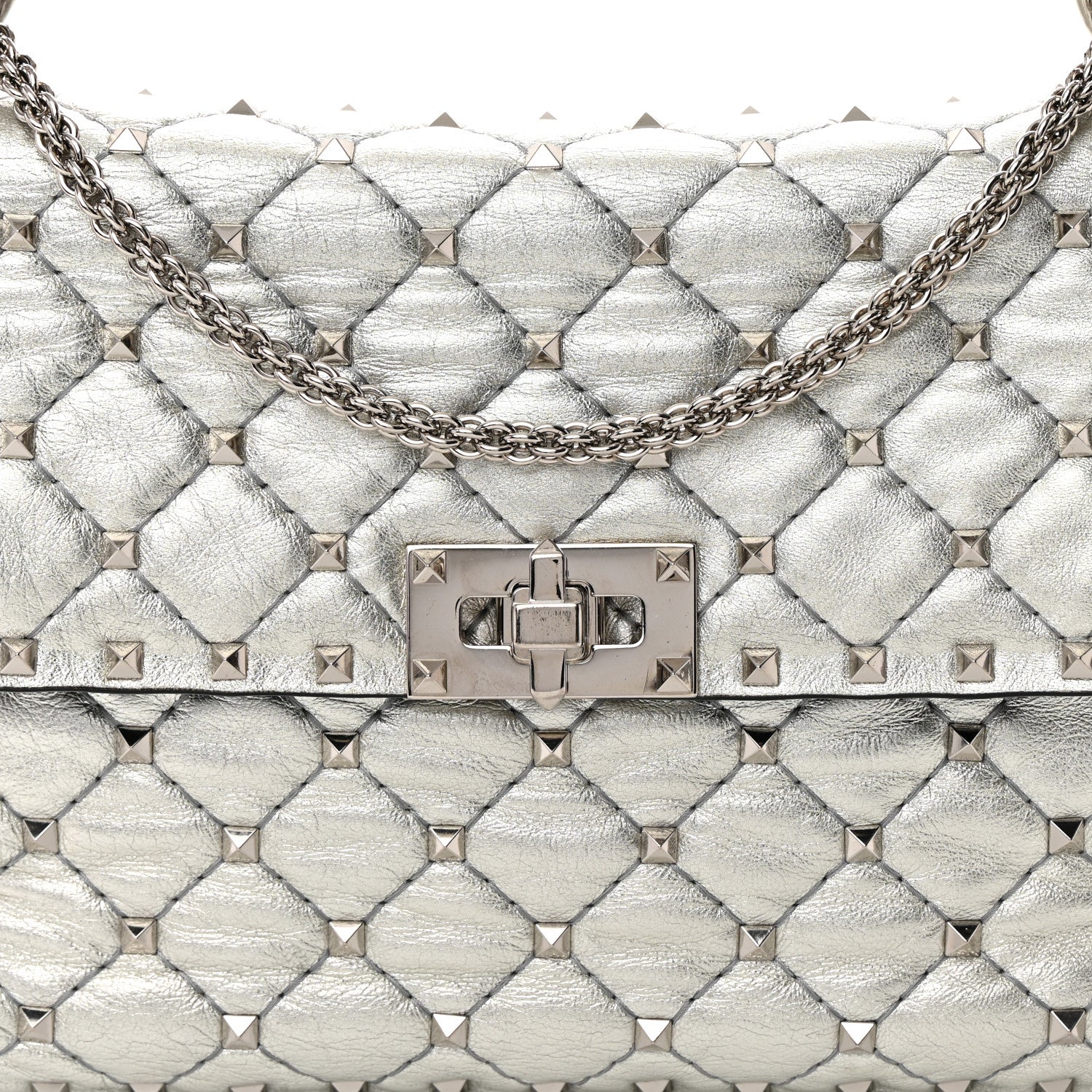 Valentino Garavani Metallic Nappa Medium Rockstud Spike Shoulder Bag Silver 7 of 17