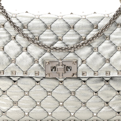 Valentino Garavani Metallic Nappa Medium Rockstud Spike Shoulder Bag Silver 7 of 17