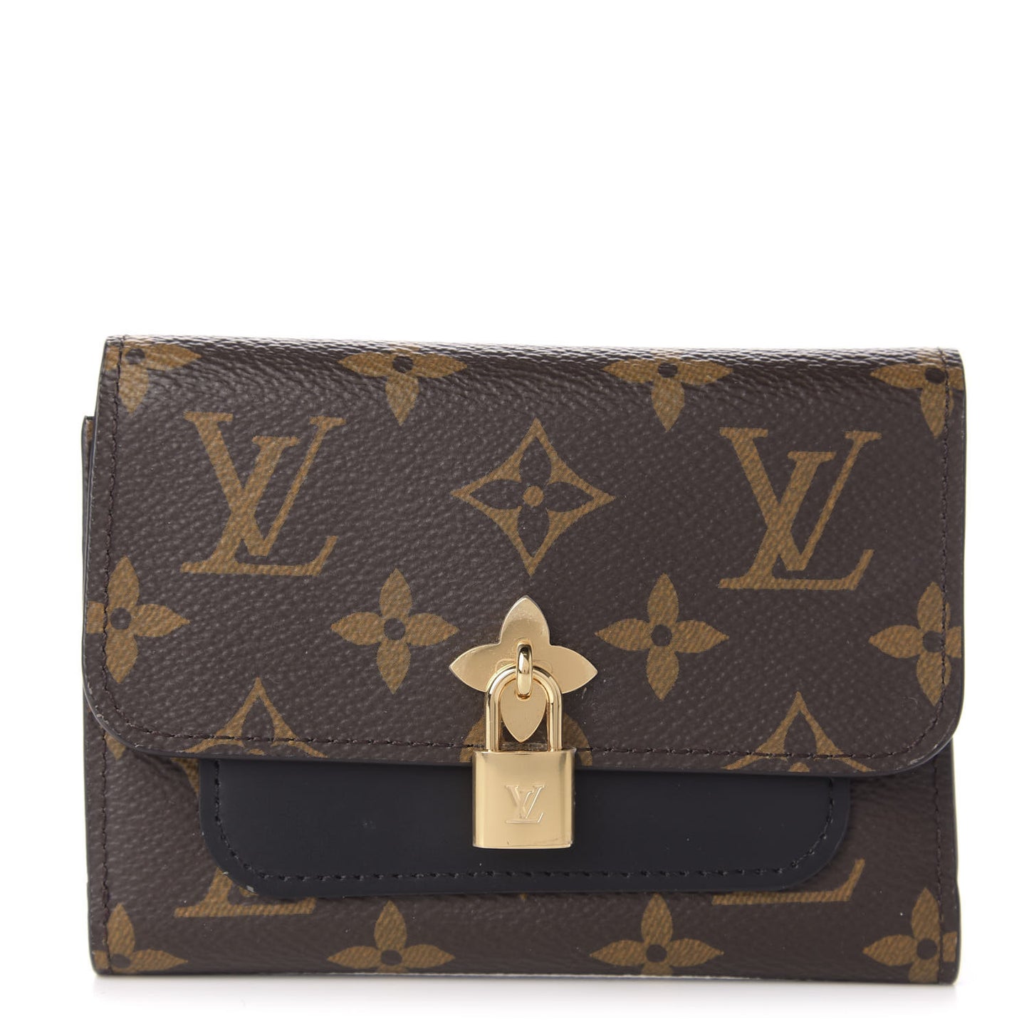 Monogram Flower Lock Compact Wallet Black
