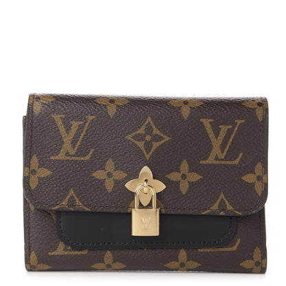 Louis Vuitton Monogram Flower Lock Compact Wallet Black 1 of 8