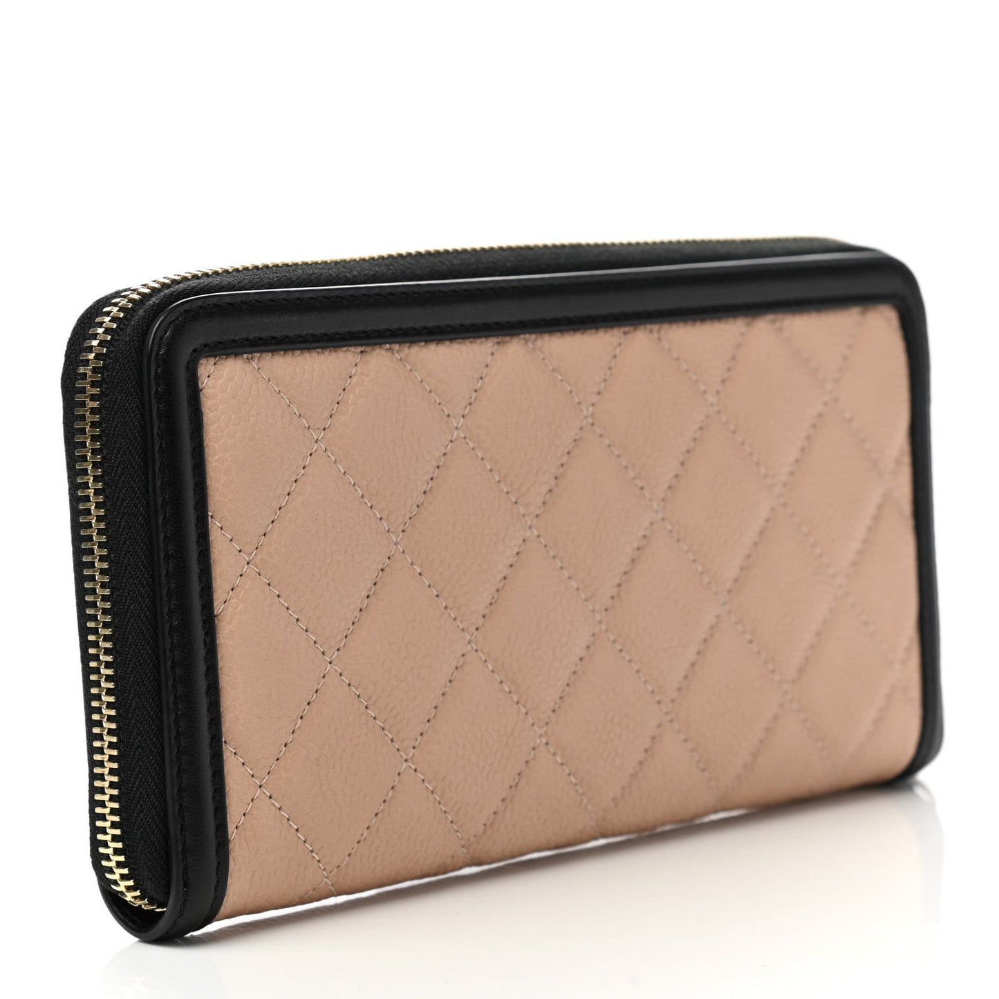 Caviar Quilted Filigree Zip Around Wallet Beige Black