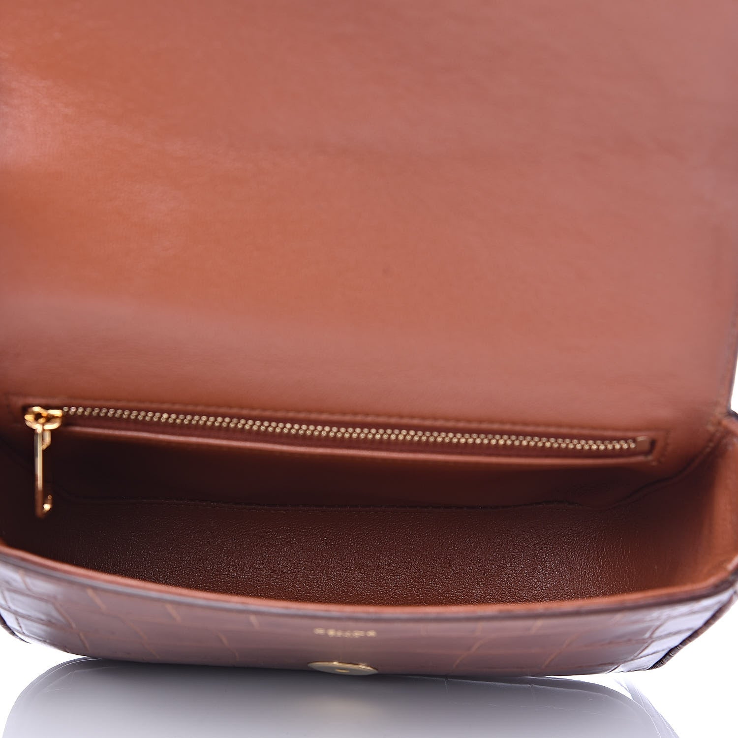Celine Calfskin Crocodile Embossed Medium Tassel Bag Tan 5 of 12