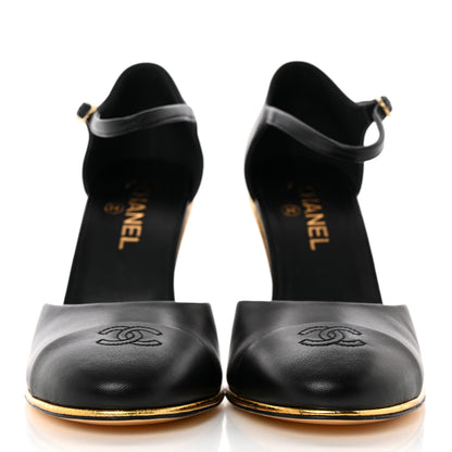 Chanel Lambskin Cap Toe Open Wedge 39.5 Black 2 of 14