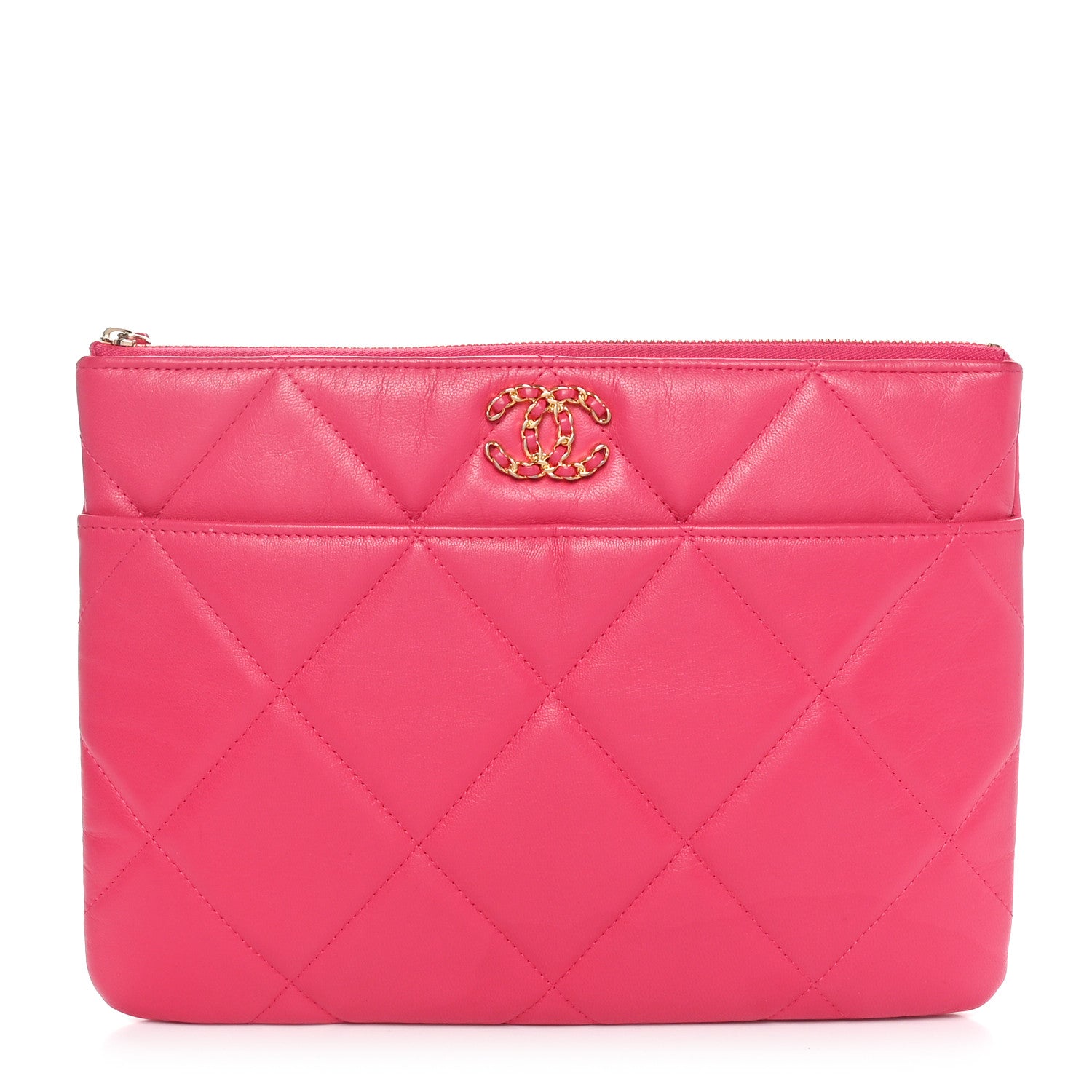 Chanel Shiny Goatskin Quilted Chanel 19 Pouch Dark Pink 1 of 10