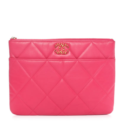 Chanel Shiny Goatskin Quilted Chanel 19 Pouch Dark Pink 1 of 10