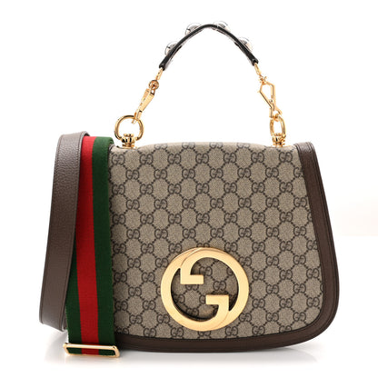 Gucci GG Supreme Monogram Textured Dollar Calfskin Web Medium Blondie Top Handle Shoulder Flap Bag Beige Ebony New Acero 1 of 10