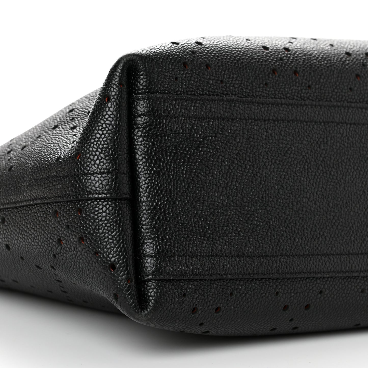 Perforated Grained Calfskin Small Shopping Tote Black