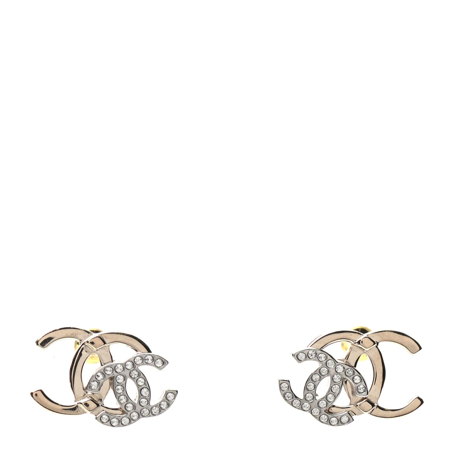Chanel Crystal Double CC Earrings Gold Silver 1 of 5