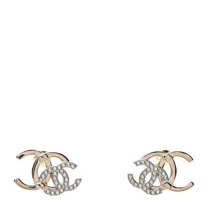 Chanel Crystal Double CC Earrings Gold Silver 1 of 5