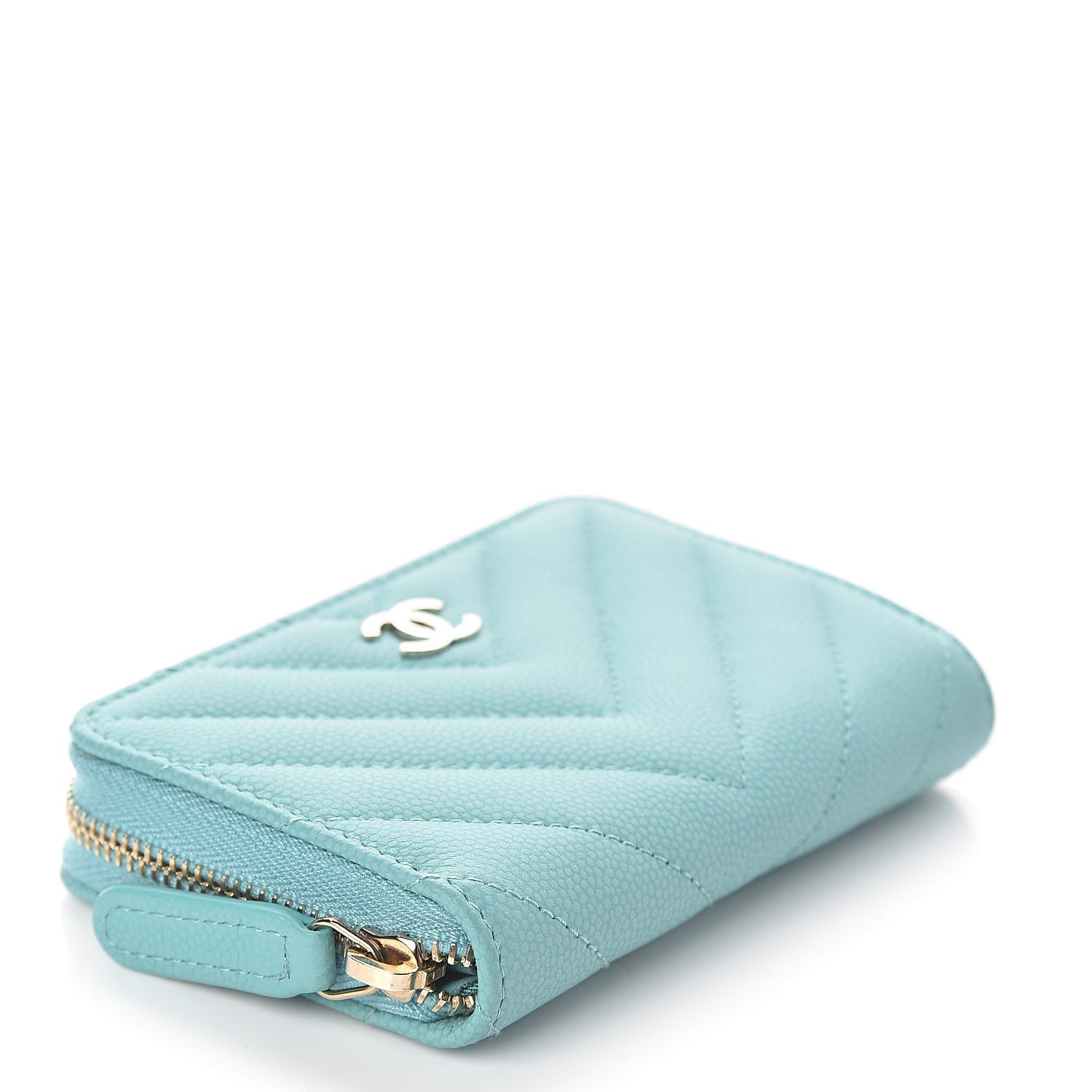 Chanel Caviar Flat Chevron Quilted Zip Coin Purse Green 4 of 8
