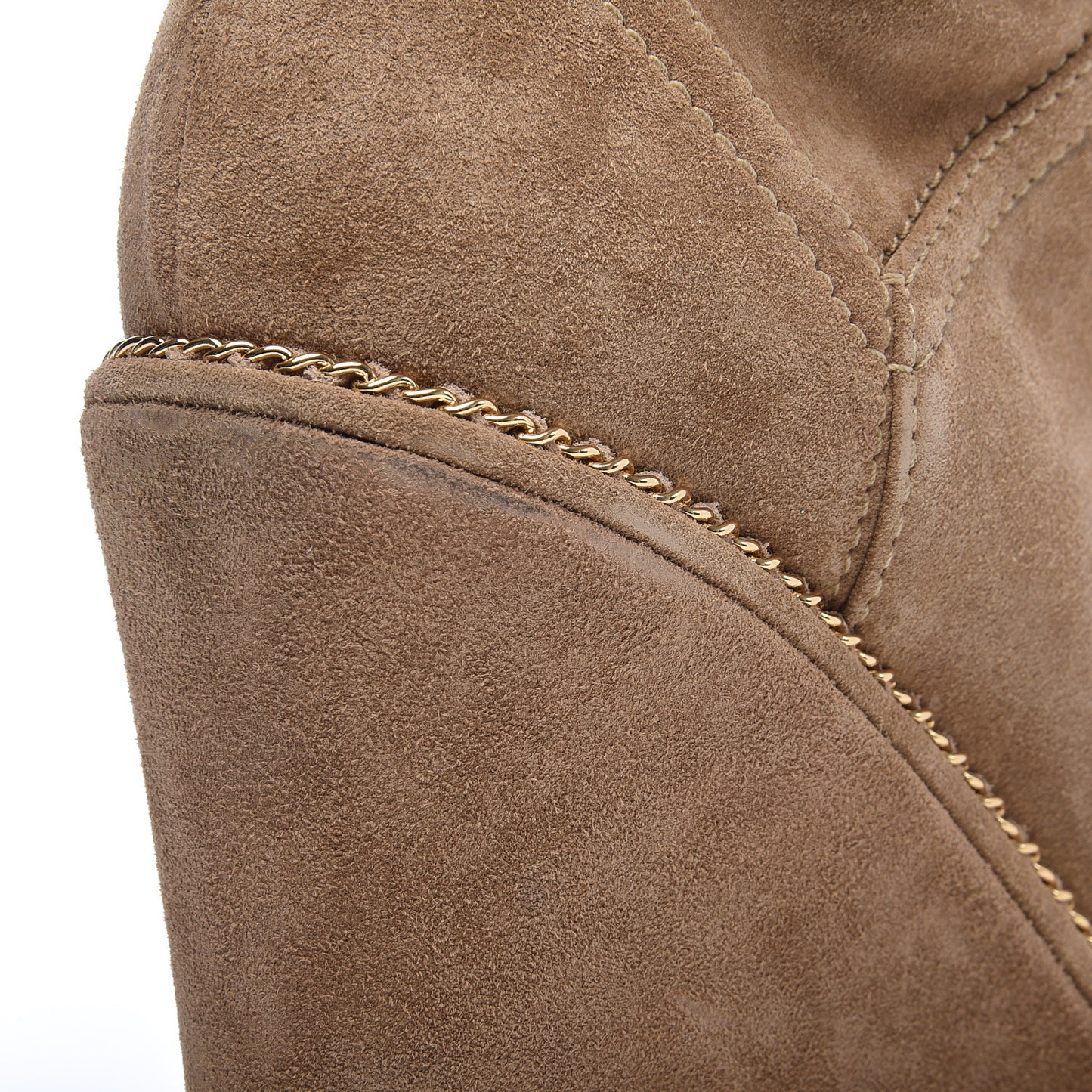 Suede Calfskin Chain Around High Boots 38.5 Beige