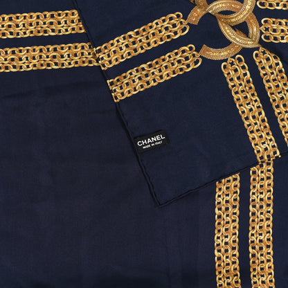 Chanel Silk CC Chain Square Scarf Navy 3 of 3