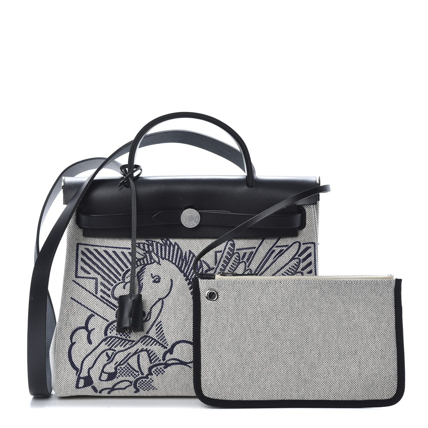 Hermes Vache Hunter Toile Pegase Pop Herbag Zip Retourne 31 PM Bleu Indigo 1 of 14