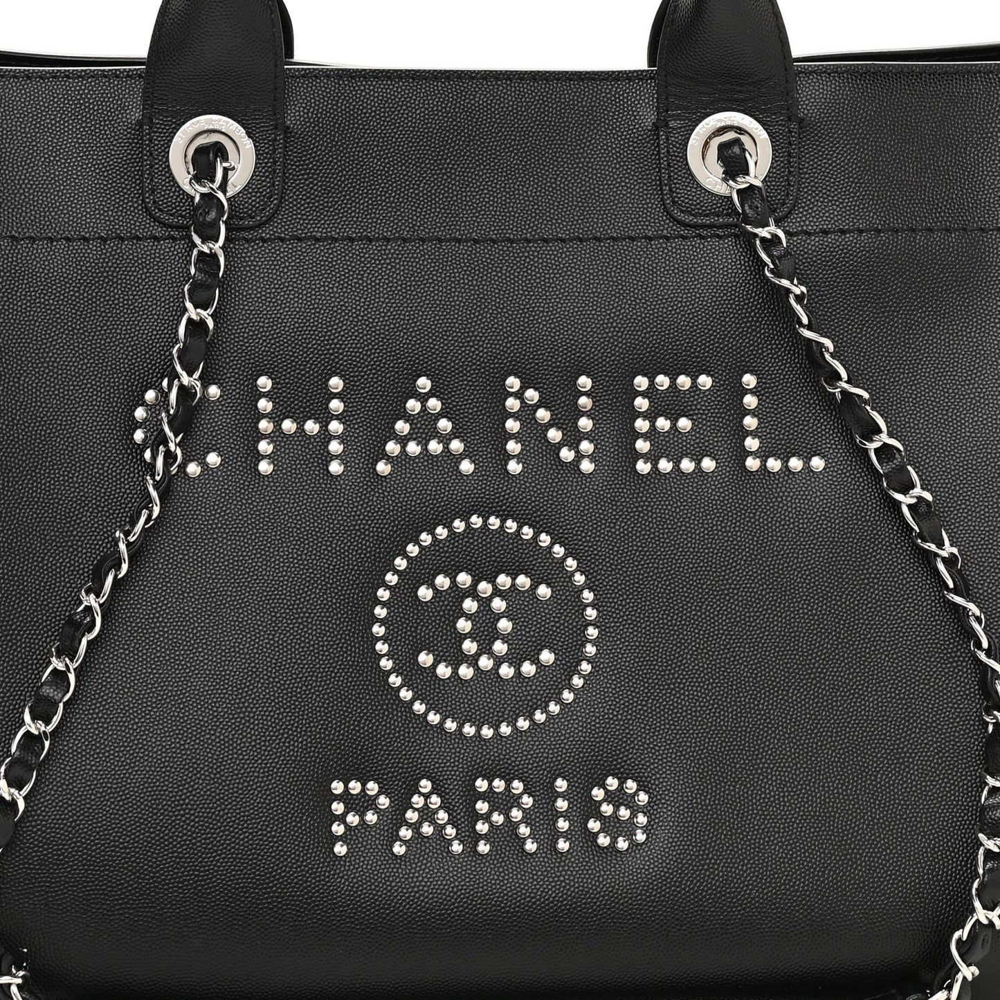 Caviar Medium Studded Deauville Tote Black