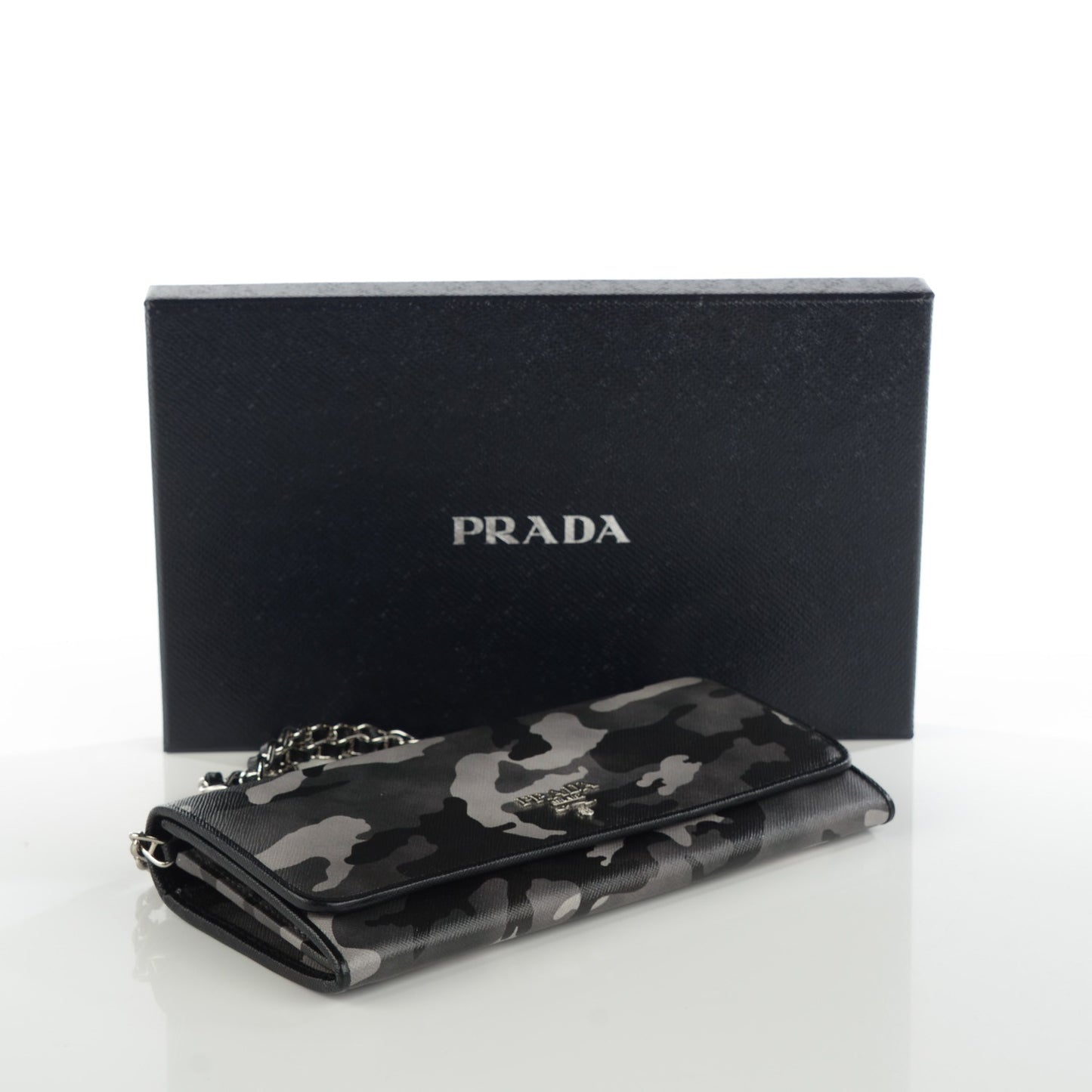Saffiano Camouflage Print Continental Chain Wallet Marmo Dis Camouflage