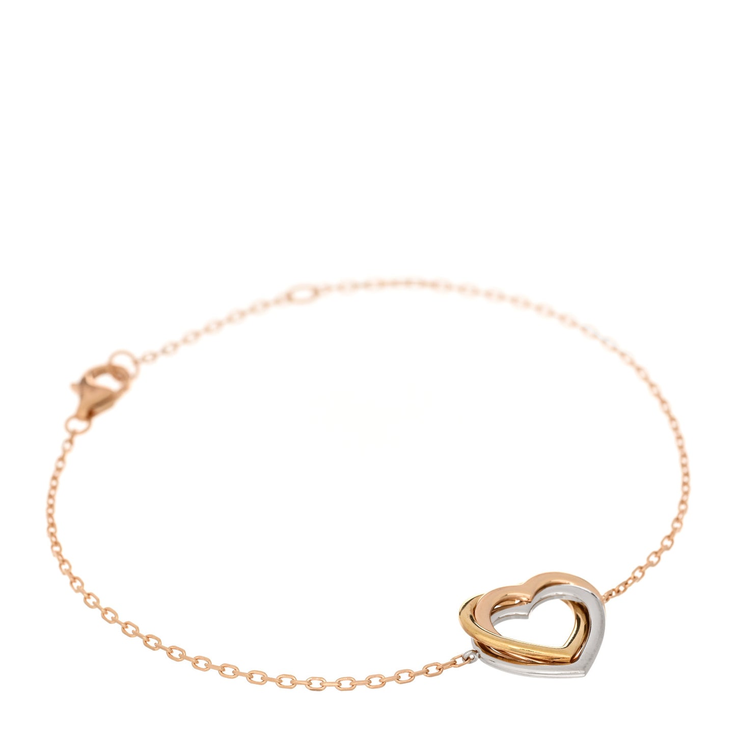 18K Pink Yellow White Gold Trinity Heart Bracelet