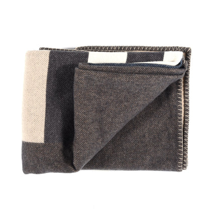 Hermes Wool Cashmere H Casaque Blanket Ecru Carbone 4 of 5