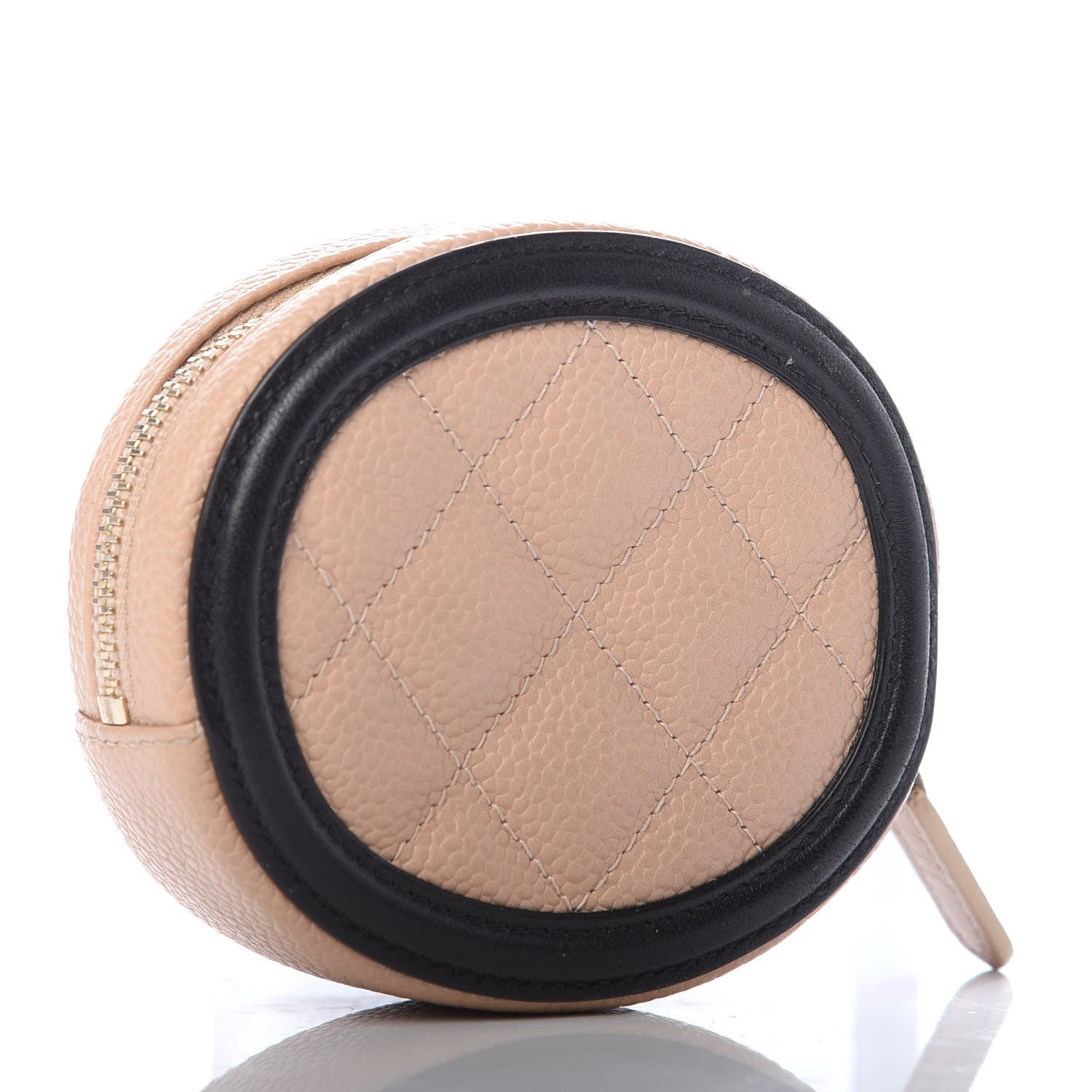 Chanel Caviar Quilted Filigree Zip Around Classic Coin Purse Beige Black 3 of 7