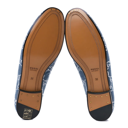 Gucci Canvas Lame GG Monogram Horsebit Womens Jordaan Loafers 36 Blue Silver Cornflower Blue 5 of 9