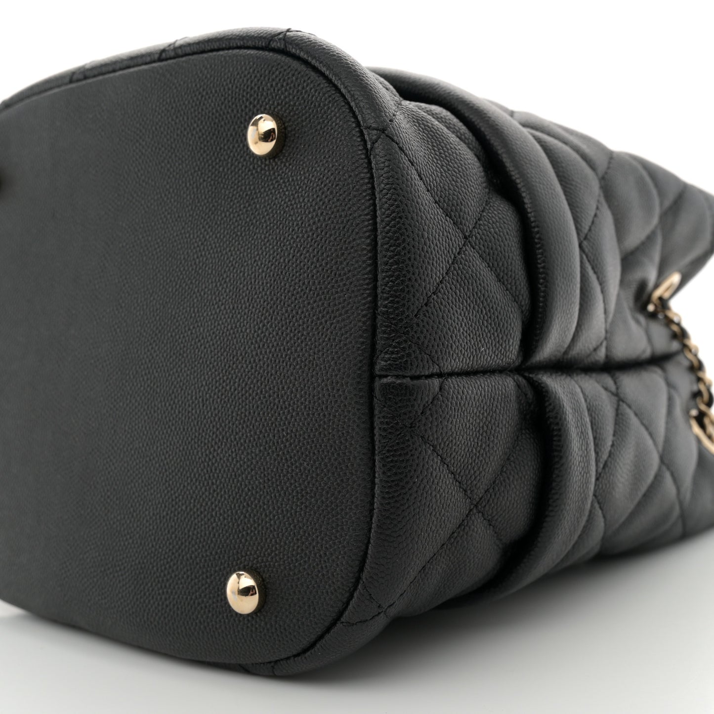 Caviar Quilted Rolled Up Bucket Drawstring Bag Black