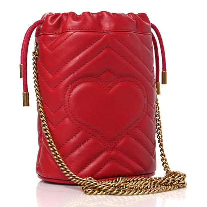 Gucci Calfskin Matelasse Mini GG Marmont 2.0 Bucket Bag Hibiscus Red 3 of 9