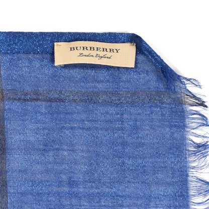 Burberry Wool Silk Giant Check Gauze Scarf Dark Canvas Blue 4 of 4