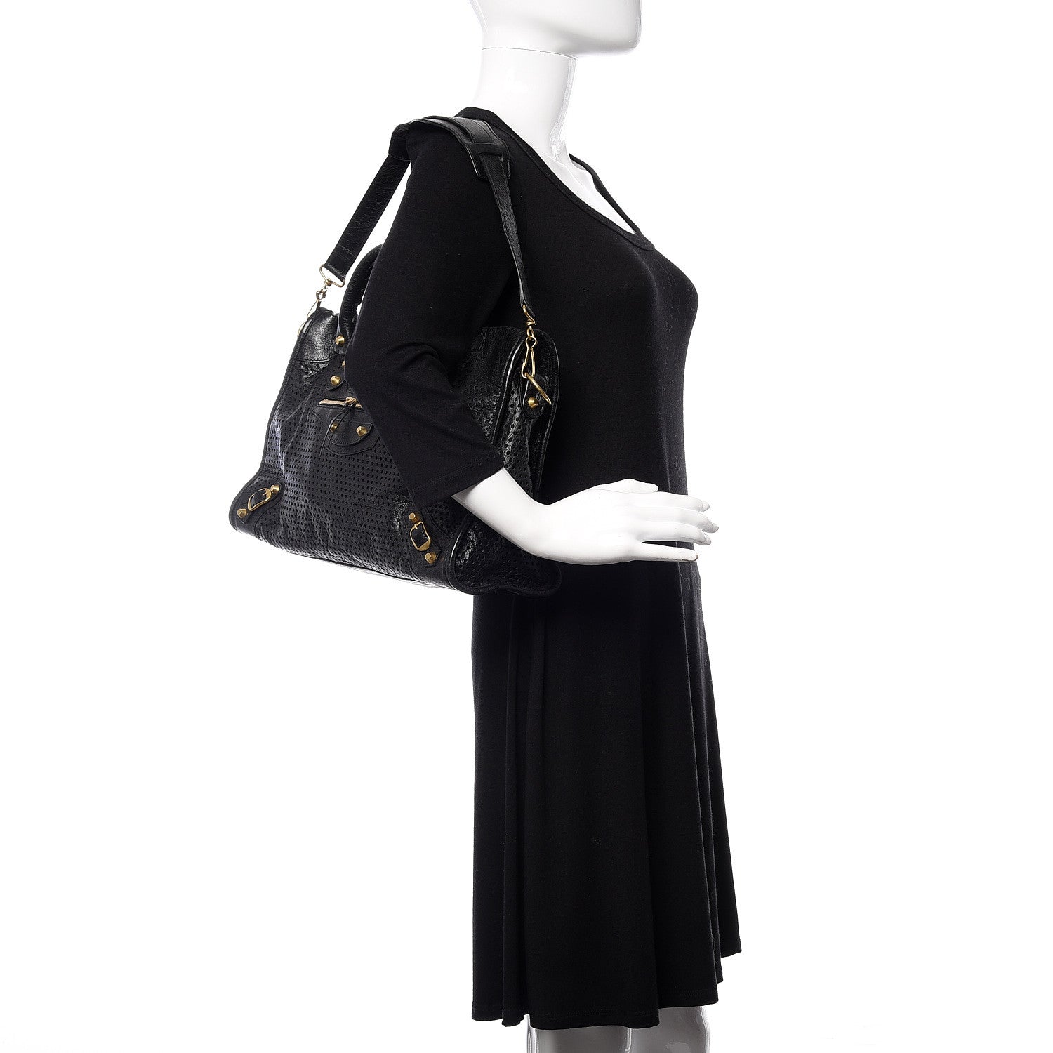 Balenciaga Agneau Laser Cut Cross Classic Gold Hardware City Black 2 of 8