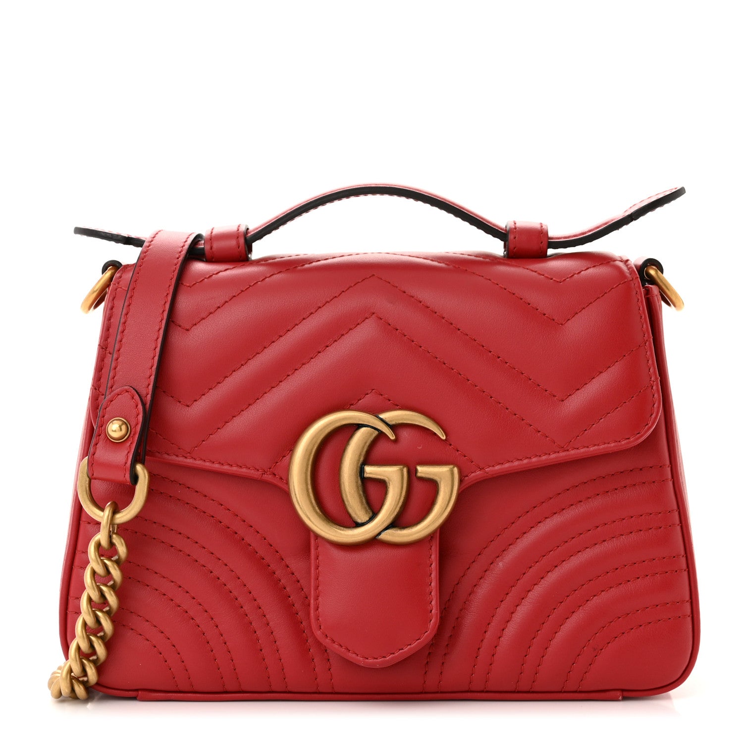 Gucci Calfskin Matelasse Mini GG Marmont Top Handle Shoulder Bag Hibiscus Red 1 of 12