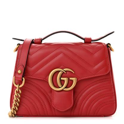 Gucci Calfskin Matelasse Mini GG Marmont Top Handle Shoulder Bag Hibiscus Red 1 of 12