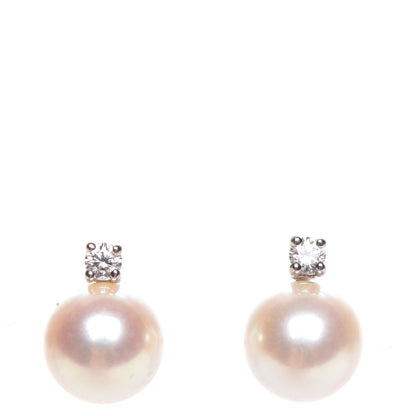 Mikimoto 18K White Gold Diamond 6.5mm Pearl Stud Earrings 1 of 4